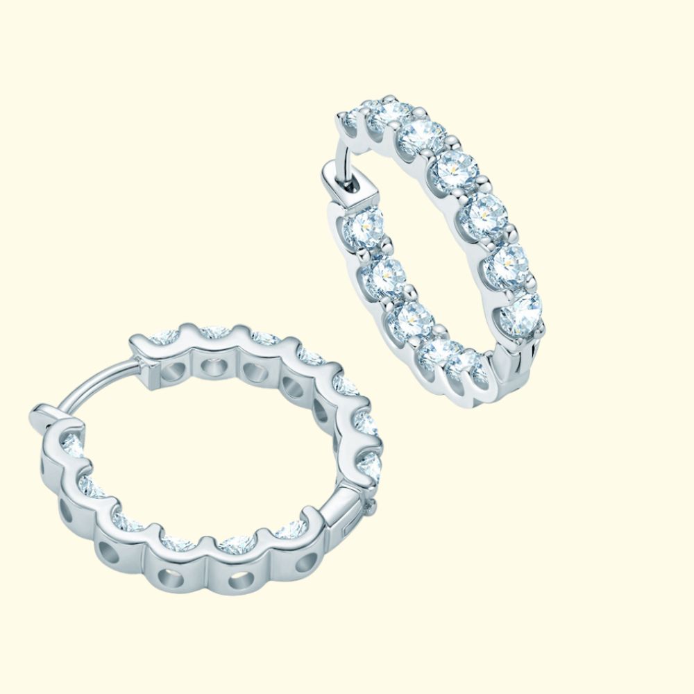 Photo of silver moissanite hoop earrings