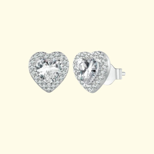 Photo of sterling silver heart stud earrings with zircon